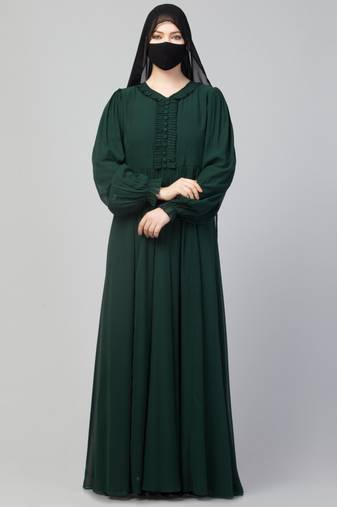 Occasion wear modest dress with umbrella flare and frills