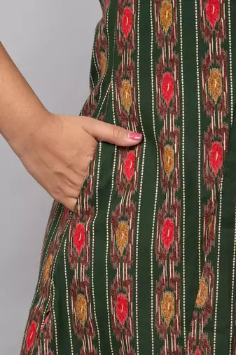  abstract ikat printed mandarin collar pure cotton a-line kurta
