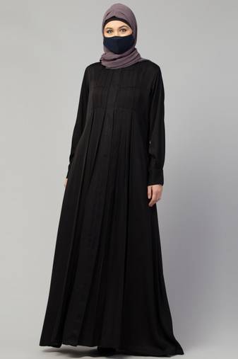 Front open abaya with beadwork and pleats