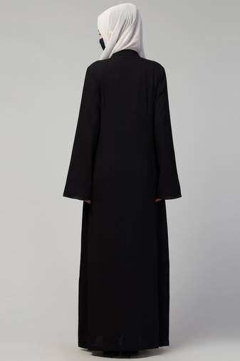 Basic forn open abaya in premium fabric with long zipper