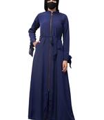 Front open abaya dress with zipper and designer sleeves in french crepe fabric