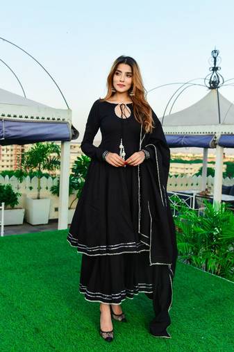 Black double layer anarkali set