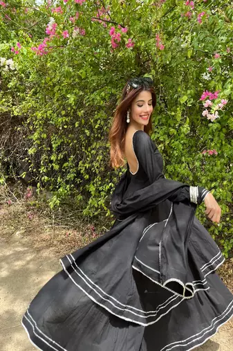 Black double layer anarkali set