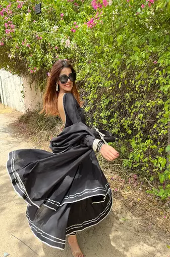 Black double layer anarkali set