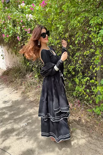 Black double layer anarkali set