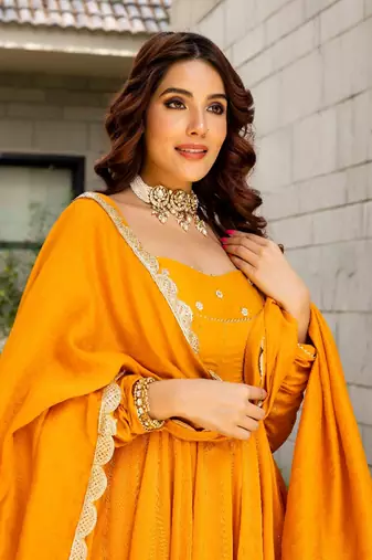 Misha chanderi mustard set