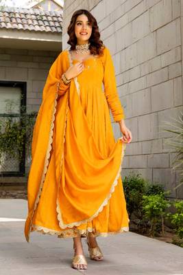 Misha chanderi mustard set 4