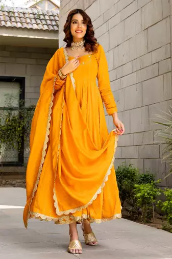 Misha chanderi mustard set