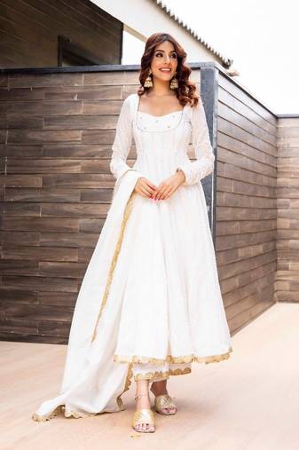 Prisha white chanderi suit