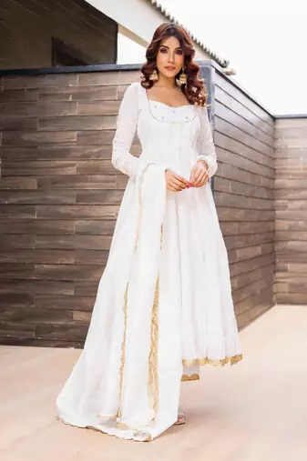 Prisha white chanderi suit