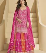 Pink heavy embroidered georgette skirt kurta with dupatta
