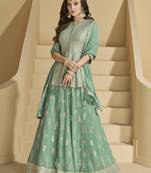Green heavy embroidered georgette skirt kurta with dupatta