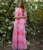 Peach Pink One Shoulder Kurta Palazzo Set For Women