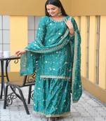 Heavy Chinon Suit With Sequence Embroidered Work