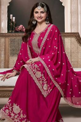 Pink embroidered chinon palazzo salwar suit 2