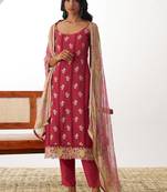 Designer red pure organza embroidered salwar suit