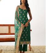 Designer green pure organza embroidered salwar suit