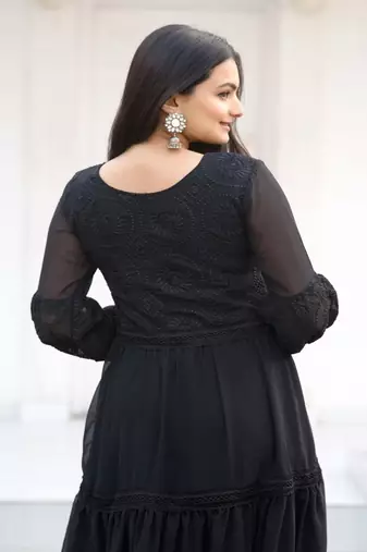 Fox Georgette with Flarred Suit With Chikankari work