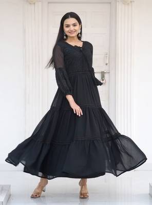 Fox Georgette with Flarred Suit With Chikankari work 3