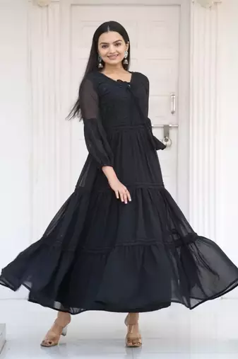Fox Georgette with Flarred Suit With Chikankari work