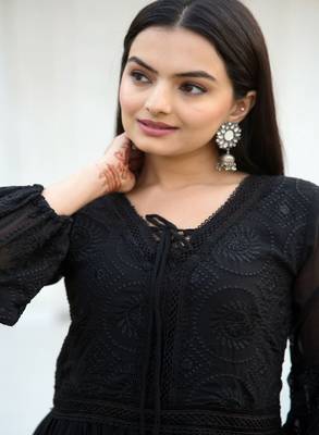Fox Georgette with Flarred Suit With Chikankari work 4