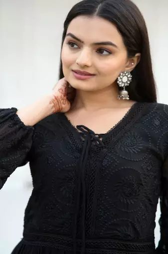 Fox Georgette with Flarred Suit With Chikankari work