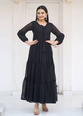 Fox Georgette with Flarred Suit With Chikankari work 5
