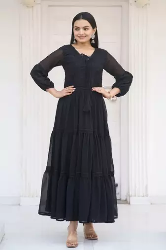 Fox Georgette with Flarred Suit With Chikankari work