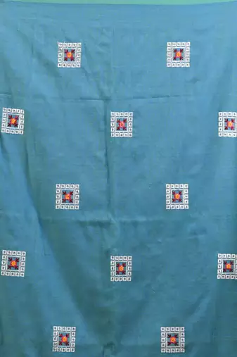All over thread embroidery sky blue cotton saree