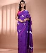 All over thread embroidery purple cotton saree