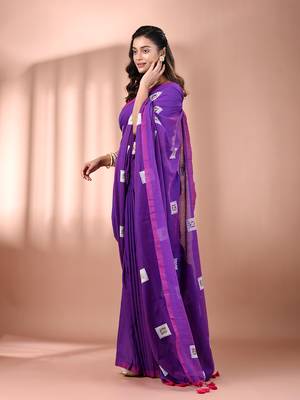 All over thread embroidery purple cotton saree 2