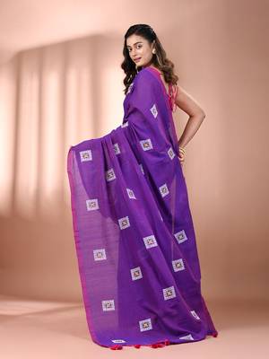 All over thread embroidery purple cotton saree 3