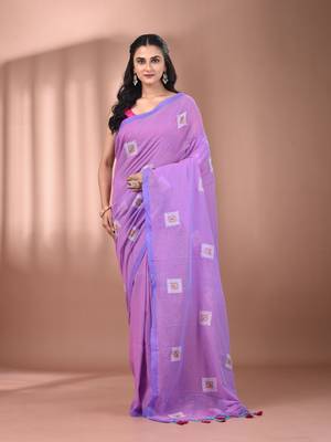 All over thread embroidery lilac dual tone cotton saree 1