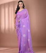 All over thread embroidery lilac dual tone cotton saree