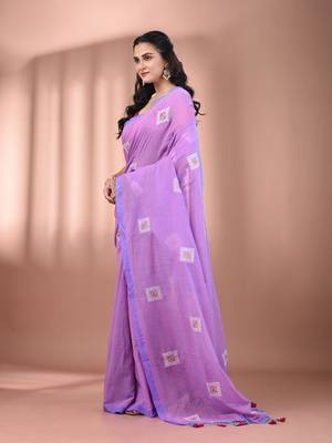 All over thread embroidery lilac dual tone cotton saree 2
