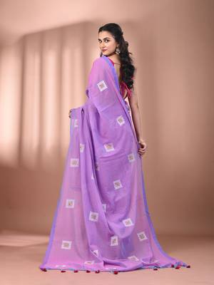 All over thread embroidery lilac dual tone cotton saree 3