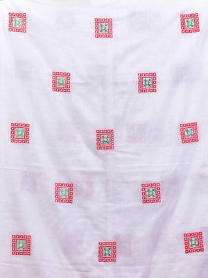 All over thread embroidery white cotton saree 4