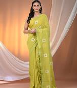 All over thread embroidery lime green cotton saree