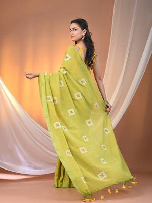 All over thread embroidery lime green cotton saree 3