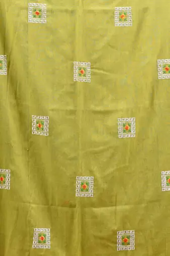 All over thread embroidery lime green cotton saree