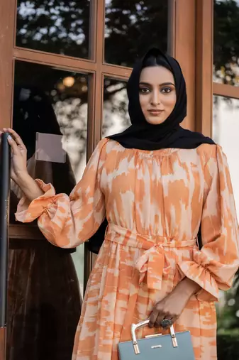 Camel DESIGN FANCY GEORGETTE PRINTED ABAYA