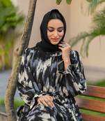 Black FANCY GEORGETTE PRINTED ABAYA