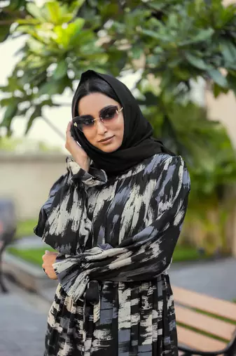 Black FANCY GEORGETTE PRINTED ABAYA