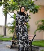 Black FANCY GEORGETTE PRINTED ABAYA
