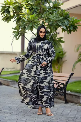 Black FANCY GEORGETTE PRINTED ABAYA