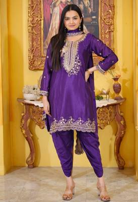 Heavy Chinon Suit With Sequence Embroidered Work 1