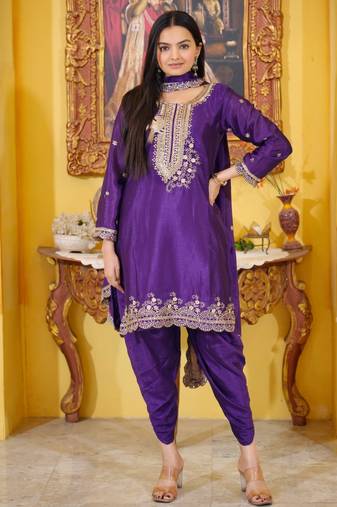 Heavy Chinon Suit With Sequence Embroidered Work