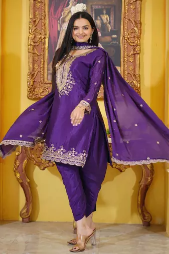 Heavy Chinon Suit With Sequence Embroidered Work