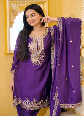 Heavy Chinon Suit With Sequence Embroidered Work 4