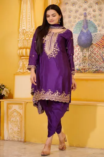 Heavy Chinon Suit With Sequence Embroidered Work